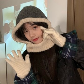 Grandma Chen's Wool Blend Knitted Balaclava for Women - Autumn LF1589 Free Size/M (56-58cm) Purple 4ea