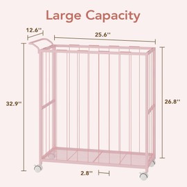BBLIKE Stuffed Animal Storage - Durable Metal Toy Bin with Wheels and Handle, Large Capacity Holder Zoo for Kids Room or Corner Storage - Toy Organizer for Teddy Bears, and Plush Animals, Pink