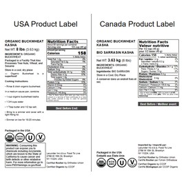 Food to Live Organic Buckwheat Kasha, 8 Pounds - Grechka, Toasted Whole Groats, Non-GMO, Kosher, Sirtfood, Bulk