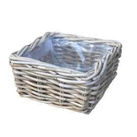 Burkhardt Korbwaren Plant Basket Square in Rattan Grey Approx. 28 x 28 cm Height 14 cm with Foil