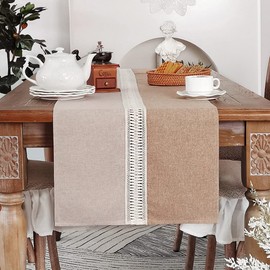 ARTABLE Lace Table Runners Rope Embroidery Dresser Scarf Retro Classic Pattern Flowers Natural Fabric Coffee Table Vintage Wedding Home Garden Holiday (Beige-1, 16 x 84 Inch)