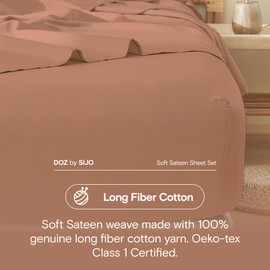 DOZ 100% Long Staple Cotton Sheet Sets, Soft Sateen Weave Cotton, Smooth, Breathable, Cooling Sheets, Hotel Comfort, Durable, 3pc – 2 Pillowcases 1 Fitted (Clay, King)