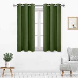 DWCN Blackout Curtains for Living Room, Room Drakening Drapes for Bedroom, Solid Thermal Privacy Protection 45 Inch Window Treatment, Olive Green, W42 x L45 Inch, Set of 2