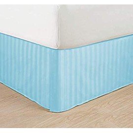 Elegant Comfort Wrinkle Free - Egyptian Quality Stripe Bed Skirt - Pleated Tailored 14" Drop - All Sizes and Colors, King, Aqua