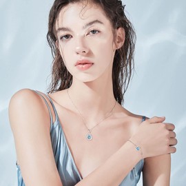 FANCIME 925 Sterling Silver March Birthstone Necklace Infinity Blue Aquamarine Necklace with Fine Jewellery Box Christmas Birthday Valentine's Day Mother's Day Present for Women Mother