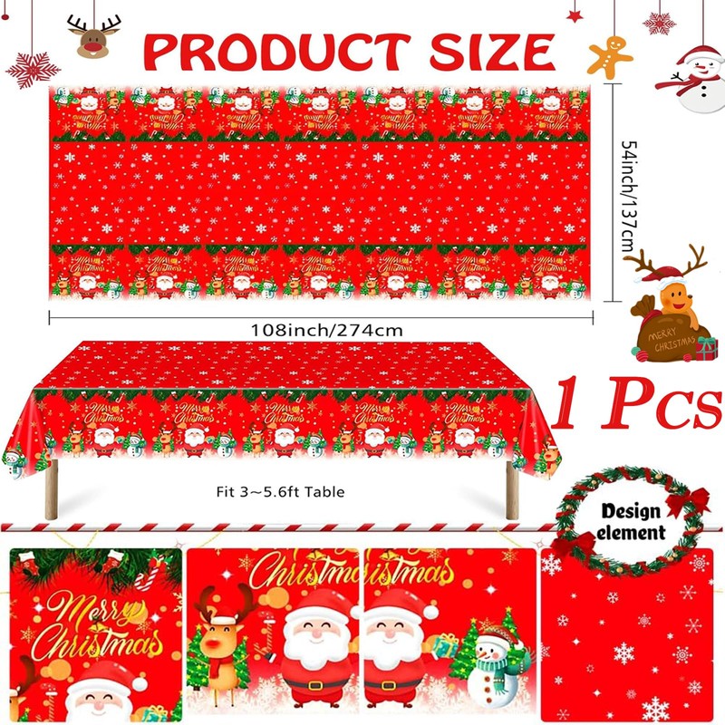 PXDUCN Christmas Table Cloth,137 * 274cm Plastic Tablecloth,Convenient and Quick