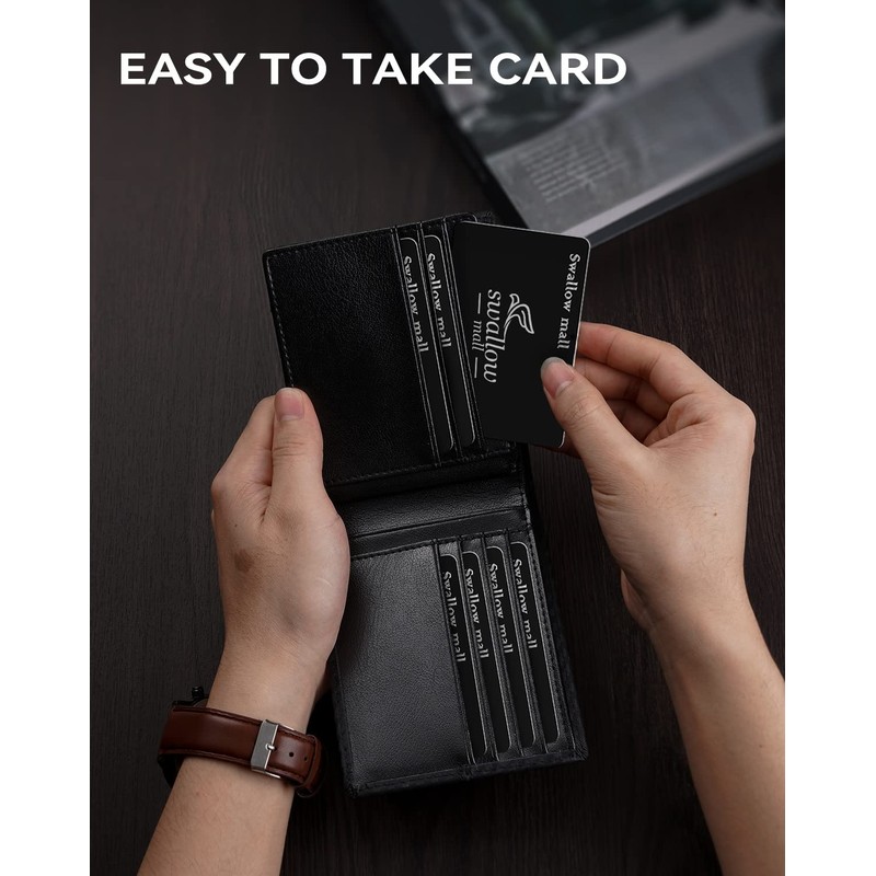 swallowmall Mens Wallet RFID Genuine Leather Slim Bifold Wallets for