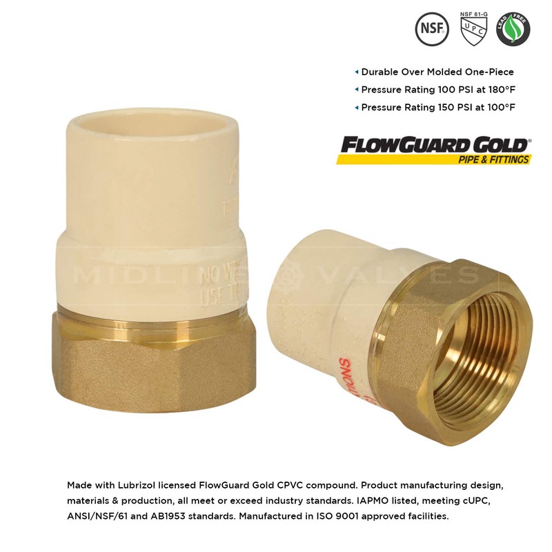 Everflow Supplies BRCPF200-NL 2" Lead-Free Adapter Fitting with a Brass
