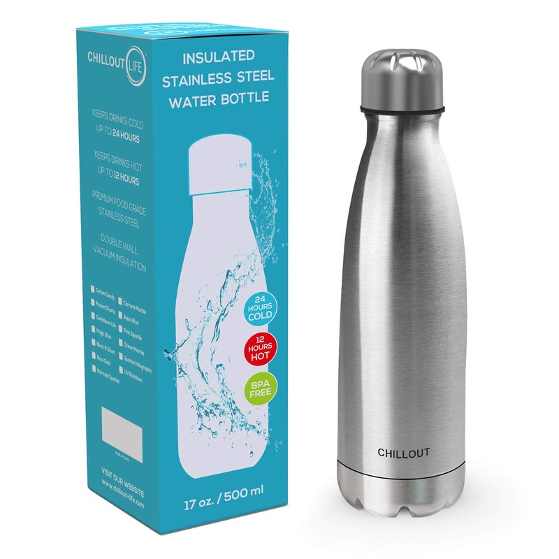 CHILLOUT LIFE Stainless Steel Water Bottle: 17 oz Double Wall