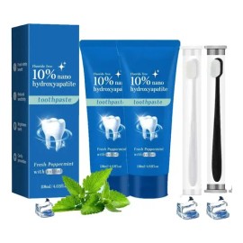 (2 Toothpastes and Toothbrushes)10 Hydroxyapatite Toothpaste for Sensitive Teeth  Nano Hydroxyapatite Toothpaste for Repairing and Strengthening...   