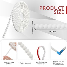 Leinuosen Flexible Molding Trim Peel and Stick for Walls 10ft Decorative Bead Pearl DIY Wall Trim for Bathroom Mirror Frame Border Backsplash Tile Ceiling Cabinet TV Wall Edge (White, 10ft /8 mm)