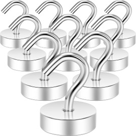 Neosmuk Magnetic Hooks,40lb Heavy Duty Earth Magnets with Hook for Refrigerator, Extra Strong Cruise Hook for Hanging, Magnetic Hanger for Cabins, Grill(Silver,Pack of 10)