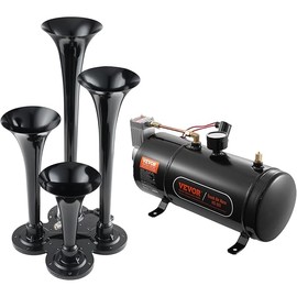 VEVOR 4 Trumpet Air Horn Kit, 150dB Train Horns for Pickup Trucks, 12V 120 psi Air Compressor 0.8 Gal/3 L Tank with Gauge for Any 12V Vehicle Car Truck Train Van Boat
