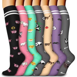 ACTINPUT 7 Pairs of Compression Stockings for Men and Women, Compression Socks, Support Stockings, Compression Socks, Running Stockings, Compression for Flight, Sports, Travel, Cycling, Nurse