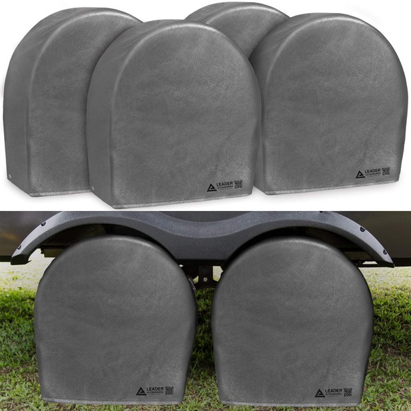 Leader Accessories Tire Covers (4 Pack) Heavy Duty Waterproof Tire Cover Wheel Covers for RV Wheel Travel Trailer Camper Car Truck Jeep SUV Fits 24"-26.5" Diameter Tires from Side to Side,Grey