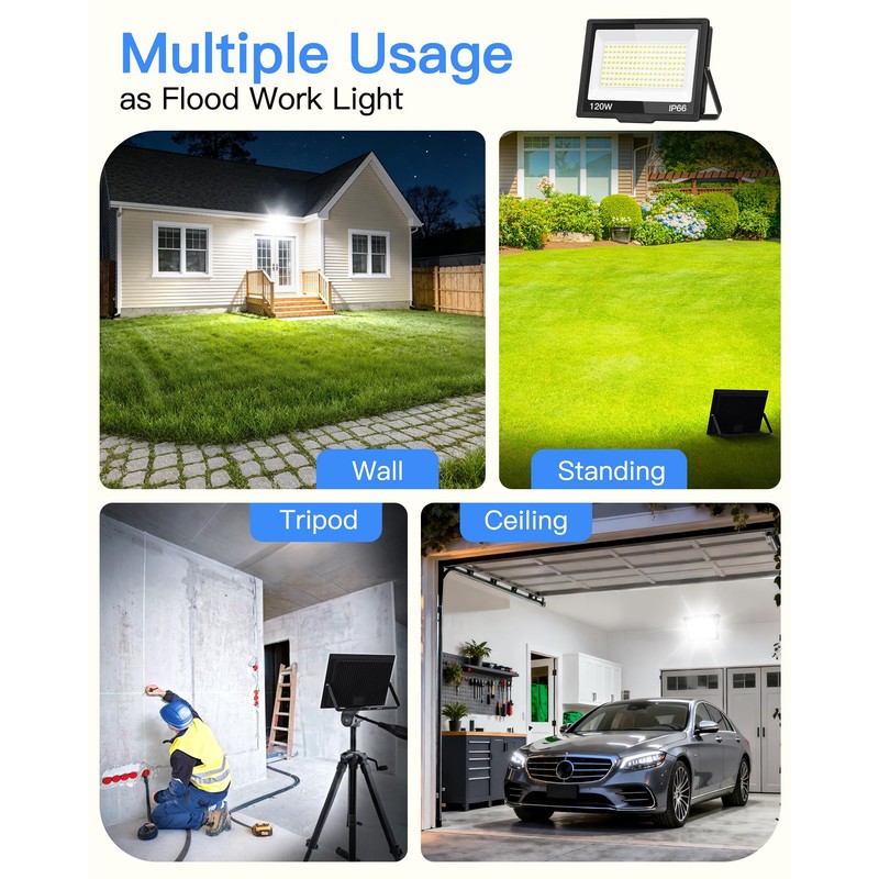 120W LED Flood Light Outdoor with Plug, 14400Lm Super Brighter
