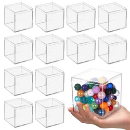 Homaisson 12 PCS Acrylic Square Cube 4 x 4 x 4 Inches, Small Clear Plastic Display Boxes with Lids, Clear Acrylic Storage Square Cube Boxes, Display Case Container for Candy Jewelry Tiny Items