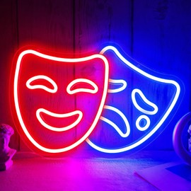 Vveikea Theater Mask Neon Sign Comedy And Tragedy Masks Led Sign Comedy Mask Neon Lights Movie Theater Wall Decor Drama Mask Light Up Sign for Home Theater Accessories