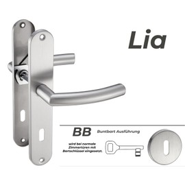 Stahlia Lia Long Plate Handle Set Brushed Stainless Steel | BB – Deadlock | Door Fitting for Interior Doors, Room Doors, Entrance Doors for Door Thickness 20–47 mm | Mounting Material