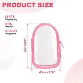 sourcing map 2 Pcs 3.94x2.36 Inch Clear Figure Display Bag, PVC Portable Small Dolls Storage Bag, Zipper Closure Carrying Display Case Pouch for Collectibles (Cabin Bright Pink)