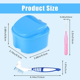 LAGAHS 2pcs Denture Bath Box mit 2pcs Zahnbürste 2pcs Oral Brushes, Plastic Denture Cleaning Kit Container Einweichen Denture Bath Box für falsche Zähne (Blue Pink)