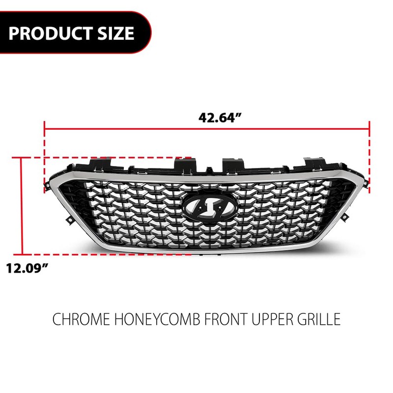 Front Upper Grille, Fit Hyundai Sonata 2015 2016 2017 W/o