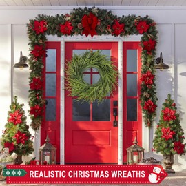 LZNPA 26 Inch Realistic Christmas Wreath, Soft Bendable Christmas Wreaths for Front Door,Winter Wreaths for Front Door, Outdoor Christmas Wreath for Wall Windows,Christmas Thanksgiving Decorations Indoor