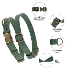 RENEWREVITAL Dog Collar Soft PU Durable Heavy Duty Quick Release Metal Buckle Puppy Collar for Large Dogs Dark Green