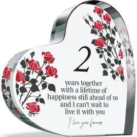 2nd Anniversary Plaque Gifts for Wife Husband - 2 Years Together - I Love You Forever Romantic Acrylic Heart Gift For Women Men, 100mm x 100mm Present For Couples Second Anniversaries