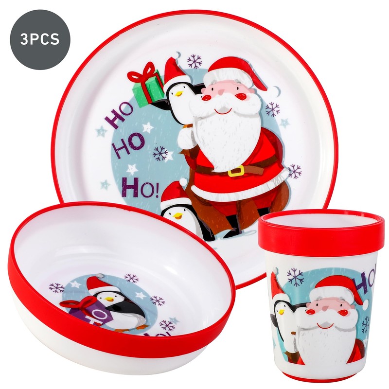 Christmas Xmas 3pcs Reusable Bicolor Premium Kids Dinner Tableware Set