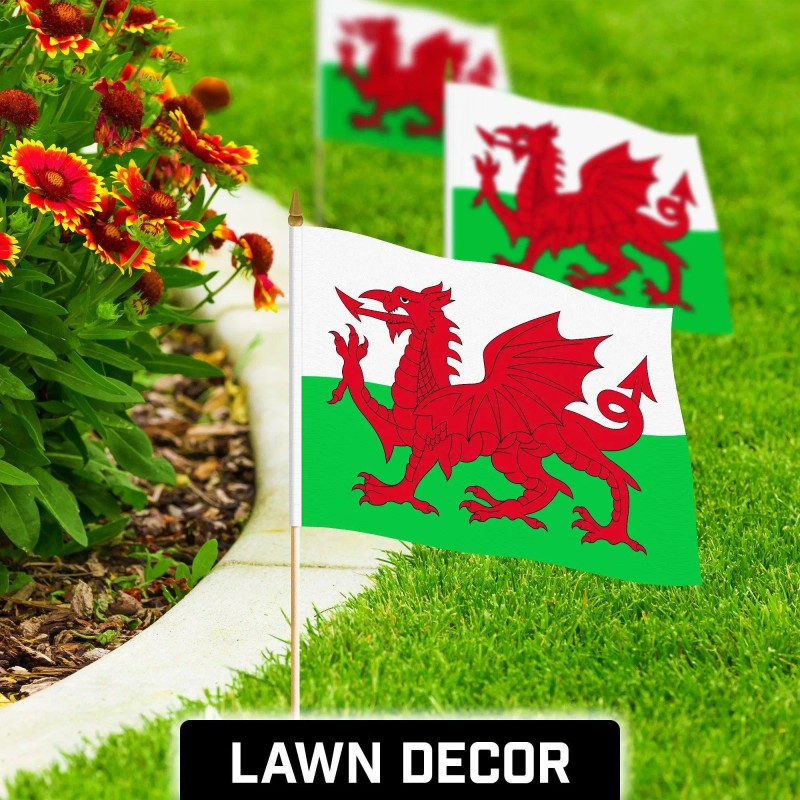 UD_G128 50-Pack Handheld Welsh Stick Flags 12x18 Printed 150D Polyester
