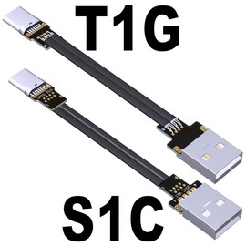 QJJ USB 2.0 Type-A Male to Type-C Male Flat Cable (5cm, S1C-T2J)