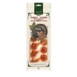 Herz Duo-Protein Turkey Tendon & Chicken Rope (S) 3 oz, Made with 100% USA-Sourced Turkey Tendon, Natural Dog Chew for Small Dogs, Wrapped in Chicken, Rawhide-Free, Hypoallergenic, Puppy-Friendly