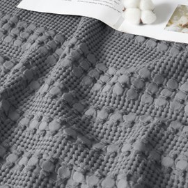 David's Home 100% Cotton Waffle Weave Throw Bed Blanket Queen Size, Lightweight Breathable Soft Thermal Blanket for Summer, Aesthetics Home Decor for Couch Bed Sofa，Grey，90 * 90"