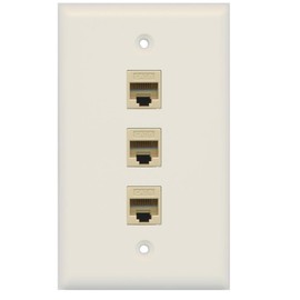 RiteAV 1 Gang Cat6 Wall Plate - Light Almond 3 Port