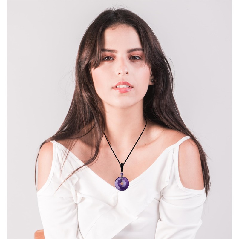Sahoottie Amethyst Gemstone Necklace 30 x 30 mm Doughnut Amethyst
