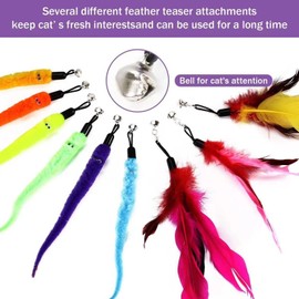 11 Pack Cat Kitten Toy Feather Bell Wand Teaser Rod Interactive Play Pet Toys Gift 11Pcs Tease Spinning Attachment Catcher Training Fun Exercise, Activity Volour Coloured Nip Bird Refective Mice