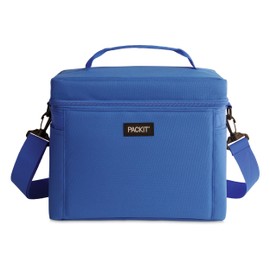 PackIt Freezable Newport Cooler, Azure Blue, Collapsible, Reusable, Built with ECOFREEZE Technology, Wide Top Opening, Double Zip Closure, with Adjustable & Removable Shoulder Straps for Easy Carrying