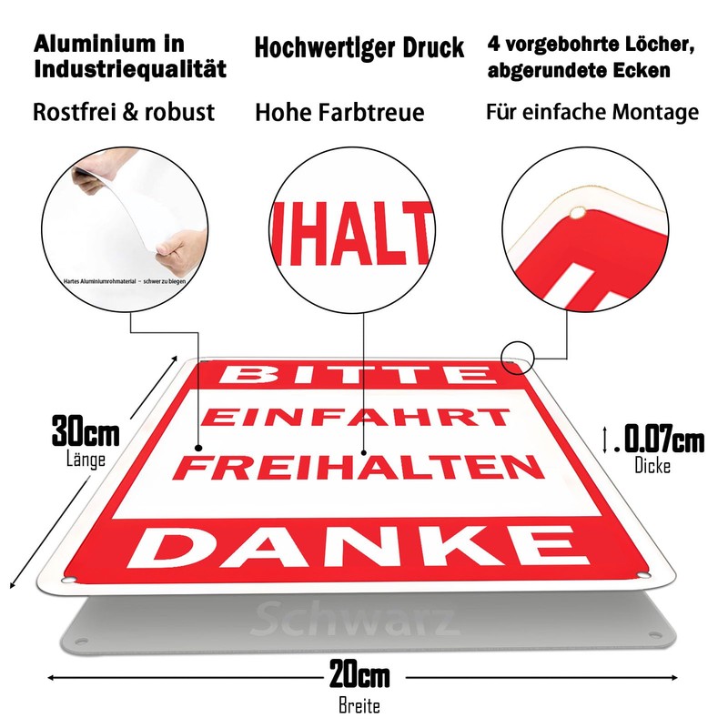 „BITTE EINFAHRT FREIHALTEN DANKE“ 8 x 12 Zoll Rostfreies Aluminium