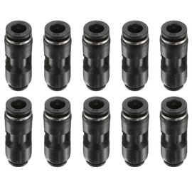 HARFINGTON 5pcs Push to Connect Fittings 1/4" OD x 5/32" OD Straight Pneumatic Connector Zinc Alloy Quick Connect Union Two-Way Fittings for Semi Truck Trailers Air Brake System, Black