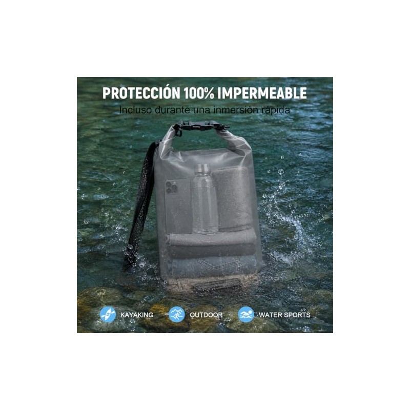 Bolsa Seca Impermeable Deportes Acuáticos con Funda Celular (Negro,10L)