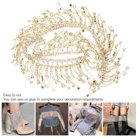 Crystal Rhinestone Fringe Trim Chain Cuttable Rhinestone Tassel Chain Fringe Bridal Applique Trim Crystal Clothing Bag Decoration for Fabric Bag Shoes Fabric (Gold)