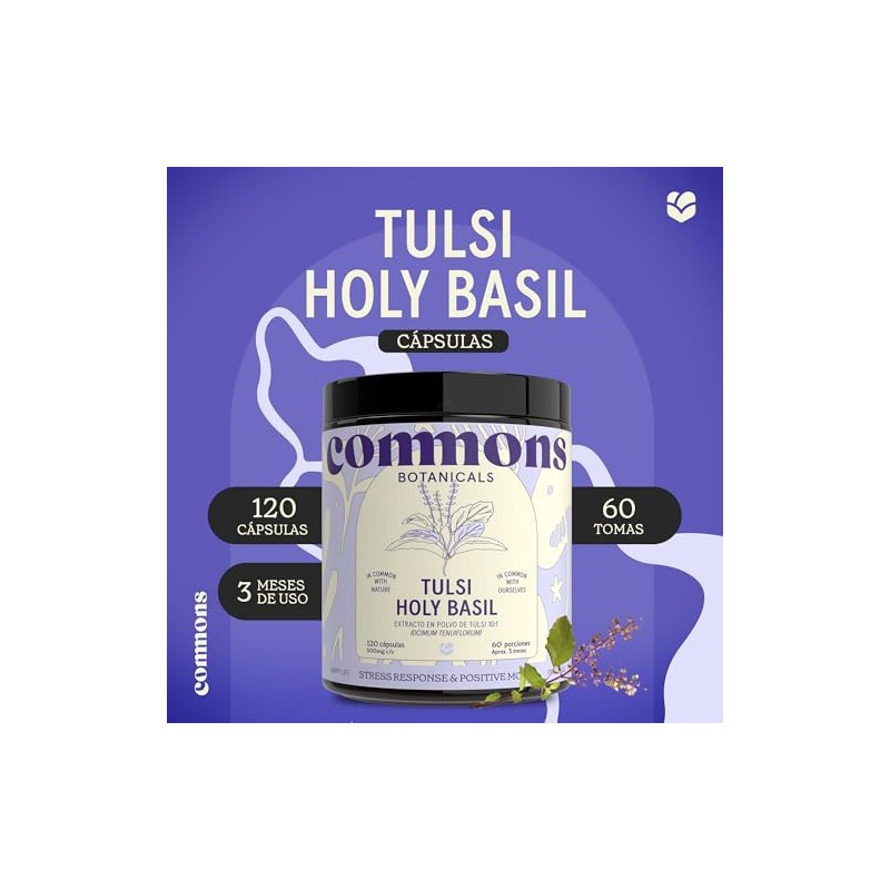 COMMONS Adaptógenos Tulsi 100% Orgánico Suplemento Natural Té de Albahaca