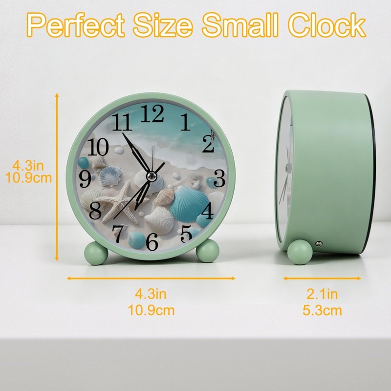 Beach Starfish and Shells Silent Analog Alarm Clock, 4.3 Inches