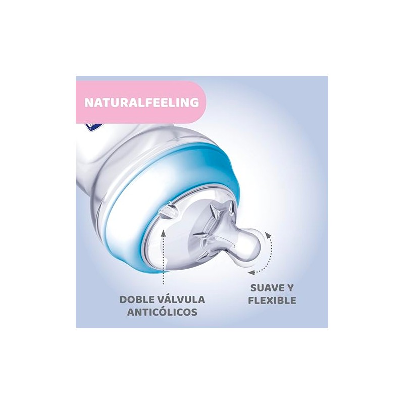 Chicco biberón Natural Feeling 250 ml azul para bebés, 1