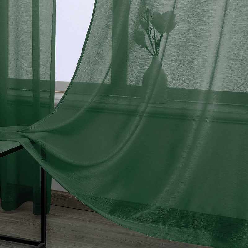 DONREN Dark Emerald Green Sheer Curtains 63 Inch Length for