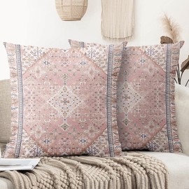 XPHZZL Pack of 2 Bohemian Style Linen Decorative Cushion Covers 45x45 cm Square Throw Pillow Covers 18x18 Inch Boho Style Pillowcases for Outdoor Home Decor Sofa Bedroom Car - Pink