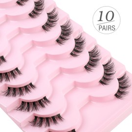 Kiusatig Half Lashes Fluffy Wispy False Eyelashes 3/4 Lashes Cat Eye Lashes Natural Eyelashes 10 Pairs Clear Band Natural Eyelashes Fake Eyelashes