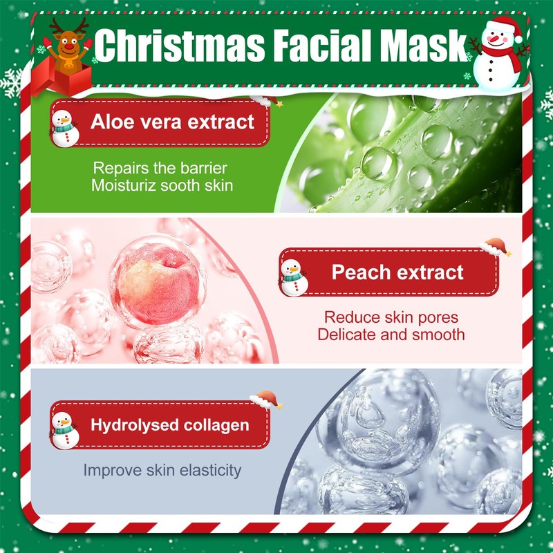 JAOJAO Christmas Face Masks, Christmas Skincare Quickly Hydrates Stocking Stuffers