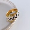 Checkerboard Bands Statement Finger Ring 14K Gold Black White Titanium